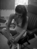 2016-10-09 - Ronniee97 studio candid, wearing white Kalvin Klein bra and white Silhouette Little-X pantie girdle