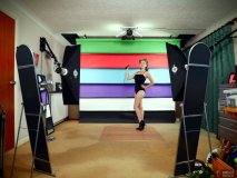 2018-11-04 Sophie Pixie in black vintage-style tummy-control swimsuit, demonstrating the studio