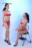 2015-11-21 Heydi and Shannon in red bikini doing deportment exercises