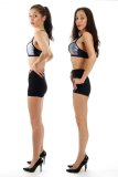 2015-11-21 Heydi and Shannon in silver support sports tops and shiny black girdles worn as hotpants - deportment exercises