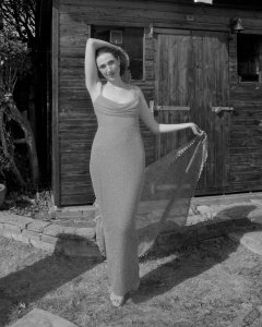 2026-08-01 Estella Rose models her own pink pageant evening dress.