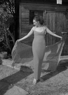 2026-08-01 Estella Rose models her own pink pageant evening dress.