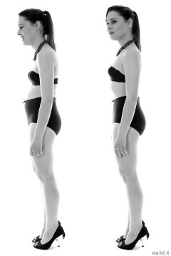 Lora fitness collage - before and after - shoulders back, tummy in - just like her grandmother taught her.