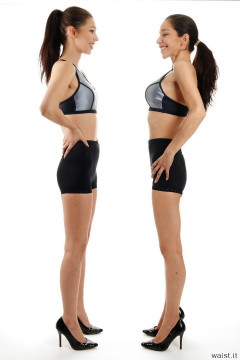 2015-11-21 Heydi and Shannon in silver support sports tops and shiny black girdles worn as hotpants - deportment exercises
