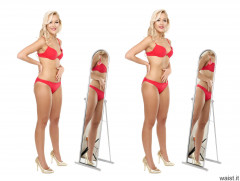 2016-11-06 Fleur fitness collage - in red bikini showing how to minimise waist and flatten tummy