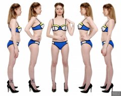 2018-02-03 Amy posture demonstration, in blue neoprene bikini