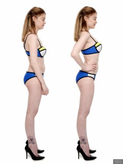 2018-02-03 Amy posture demonstration, in blue neoprene bikini
