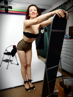 2018-07-07 Chiara in lace top and Beauforme animal print pantie girdle worn as hotpants