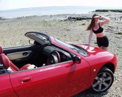 Chiara at Tanners Lane Beach, New Forest with MGF