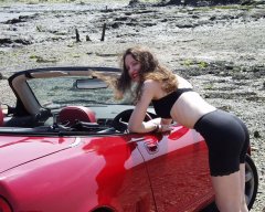 Chiara at Tanners Lane Beach, New Forest with MGF