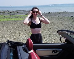 Chiara at Tanners Lane Beach, New Forest with MGF