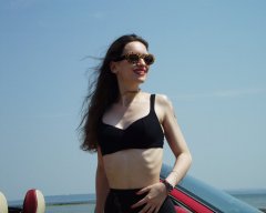 Chiara at Tanners Lane Beach, New Forest with MGF