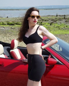 Chiara at Tanners Lane Beach, New Forest with MGF