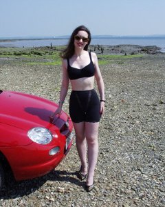 Chiara at Tanners Lane Beach, New Forest with MGF