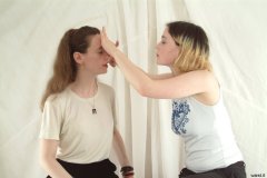 Chiara has her make-up done by Annie