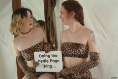 Annie and Chiara modelling retro animal print bikinis