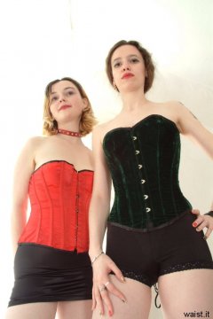 Annie and Chiara messing about in their tightly-laced corsets