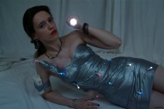 Chiara models silver gaffer tape dress