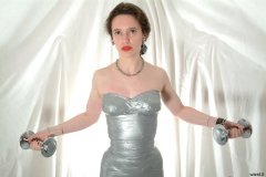 Chiara models silver gaffer tape dress