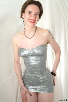 Chiara models silver gaffer tape dress