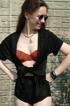 Chiara velvet bra and black zip-front pantie girdle