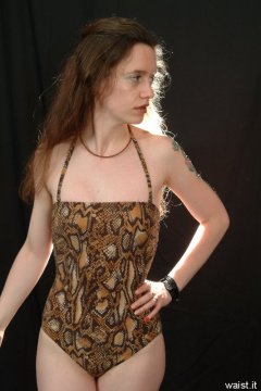 Chiara in animal print one-piece swimsuit