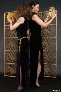 Chiara and Moonlit Jane in long black evening dresses