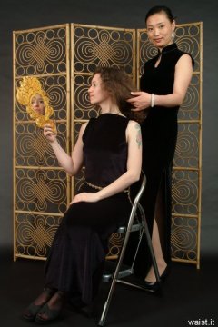 Chiara and Moonlit Jane in long black evening dresses