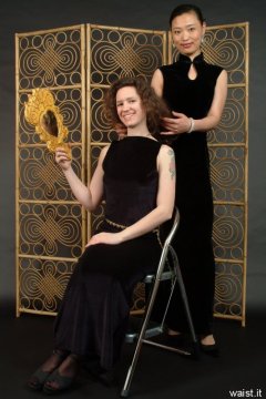 Chiara and Moonlit Jane in long black evening dresses