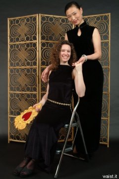 Chiara and Moonlit Jane in long black evening dresses