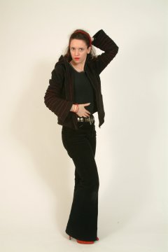 Chiara in her own top and black jeans