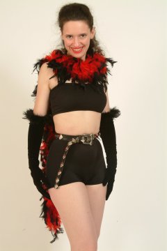 Chiara black lycra top and bottoms and belt tied tightly at the waist
