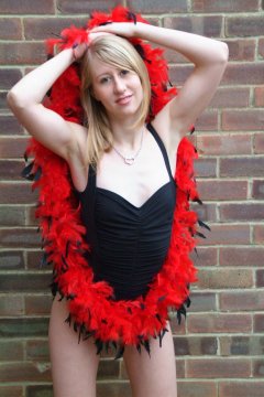 Dee in black vintage style one-piece swimsuit - Photo from Dee's retro swimwear and corsetry shoot, choreographed by Chiara 2005-09-30.