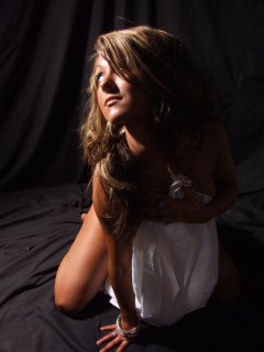 Shelley wrapped in white sheet