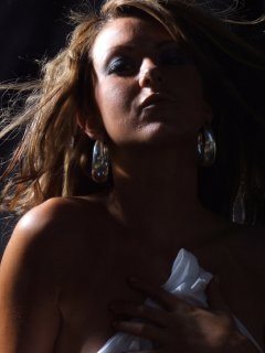 Shelley wrapped in white sheet