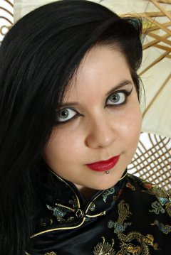 Hell Kitty cheongsam closeup