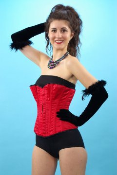 Amy V, red Vollers corset and black Chinese girdle