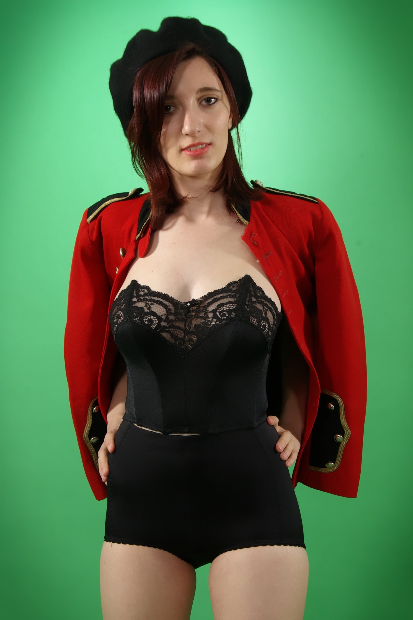 Dawsie black strapless longline bra and firm-control lycra pantie girdle worn as hotpants