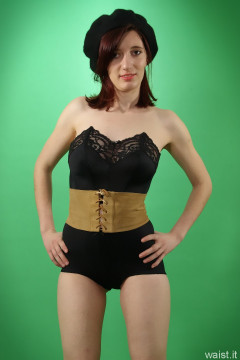 Dawsie black strapless longline bra and firm-control lycra pantie girdle worn as hotpants