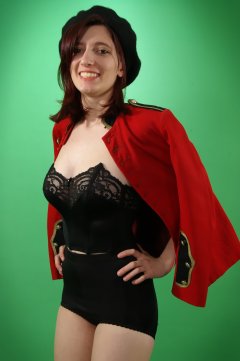 Dawsie black strapless longline bra and firm-control lycra pantie girdle worn as hotpants