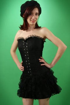 Dawsie black strapless longline bra and firm-control lycra pantie girdle worn as hotpants