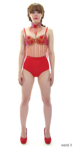 Kirsten-Ria red Chinese dance top and Chinese pocket girdle - photo for animation
