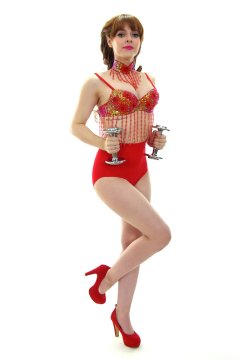 Kirsten-Ria red bra and pocket girdle