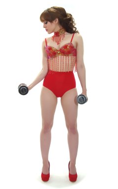 Kirsten-Ria red Chinese dance top and Chinese pocket girdle - photo for animation