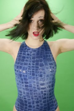 Olive Cartley blue M&S crock skin swimsuit