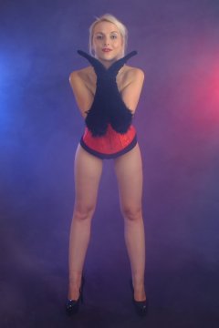 2015-08-22 Princess K black Miraclesuit and red corset