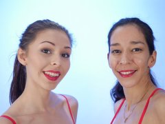 2015-11-21 Heydi and Shannon in red bikini doing deportment exercises