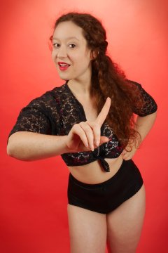 2015-12-04 Yana flowered bra top and black pantie girdle worn as hotpants