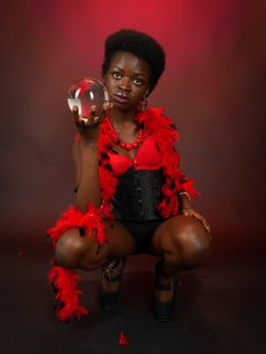 2016-01-15 Lilli in red bra, black Skort and tightly-laced black corset