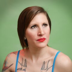 2016-04-02 Lexy in blue and purple vintage style one-piece swimsuit by M&S